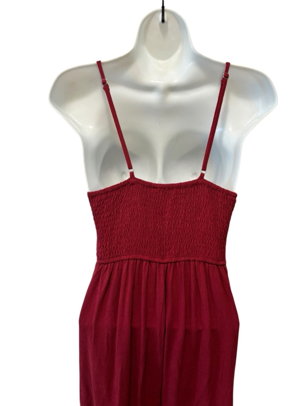 Boutique Wide Leg Cropped Jumpsuit Dk Red Sz S Smocked Back Front Cotton Summer - Picture 5 of 5